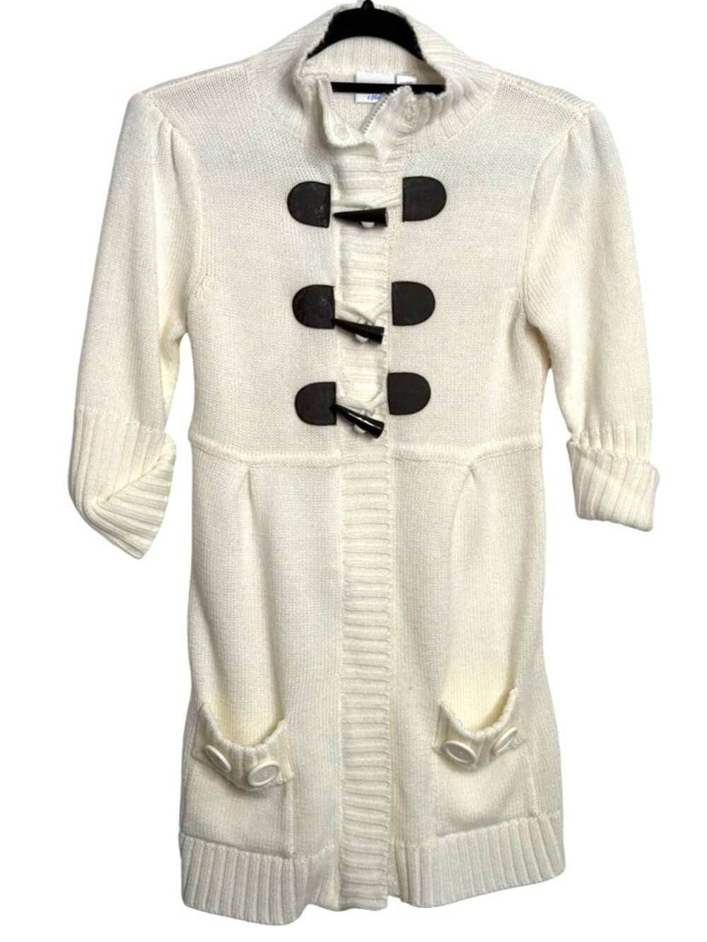 Piper & Blue Cardigan Sweater Womens Medium Cream White Toggle Longline Zip